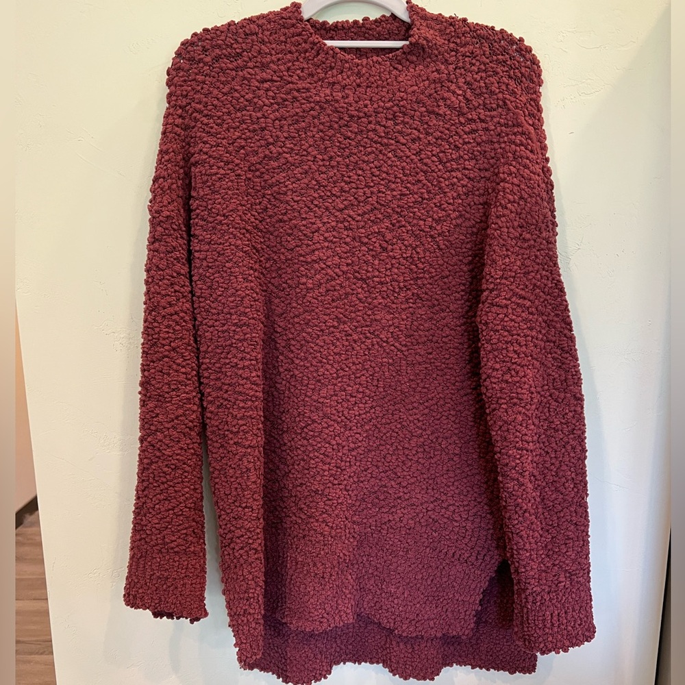 Burgundy Cowl Neck Sweater Tunic with Plush Texture (Medium)